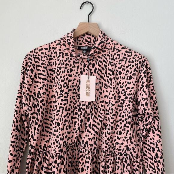 Missguided High Neck Jersey Smock Blush Pink Leopard Print Dress - Picture 5 of 8